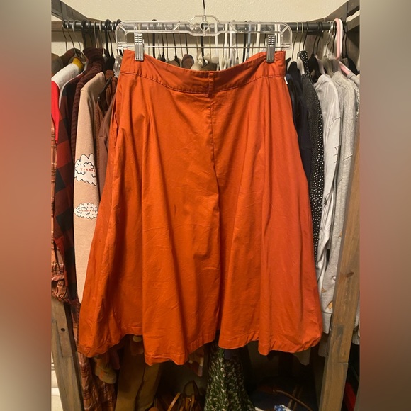 Burnt Orange Red High Waisted Midi Skirt - Picture 2 of 3